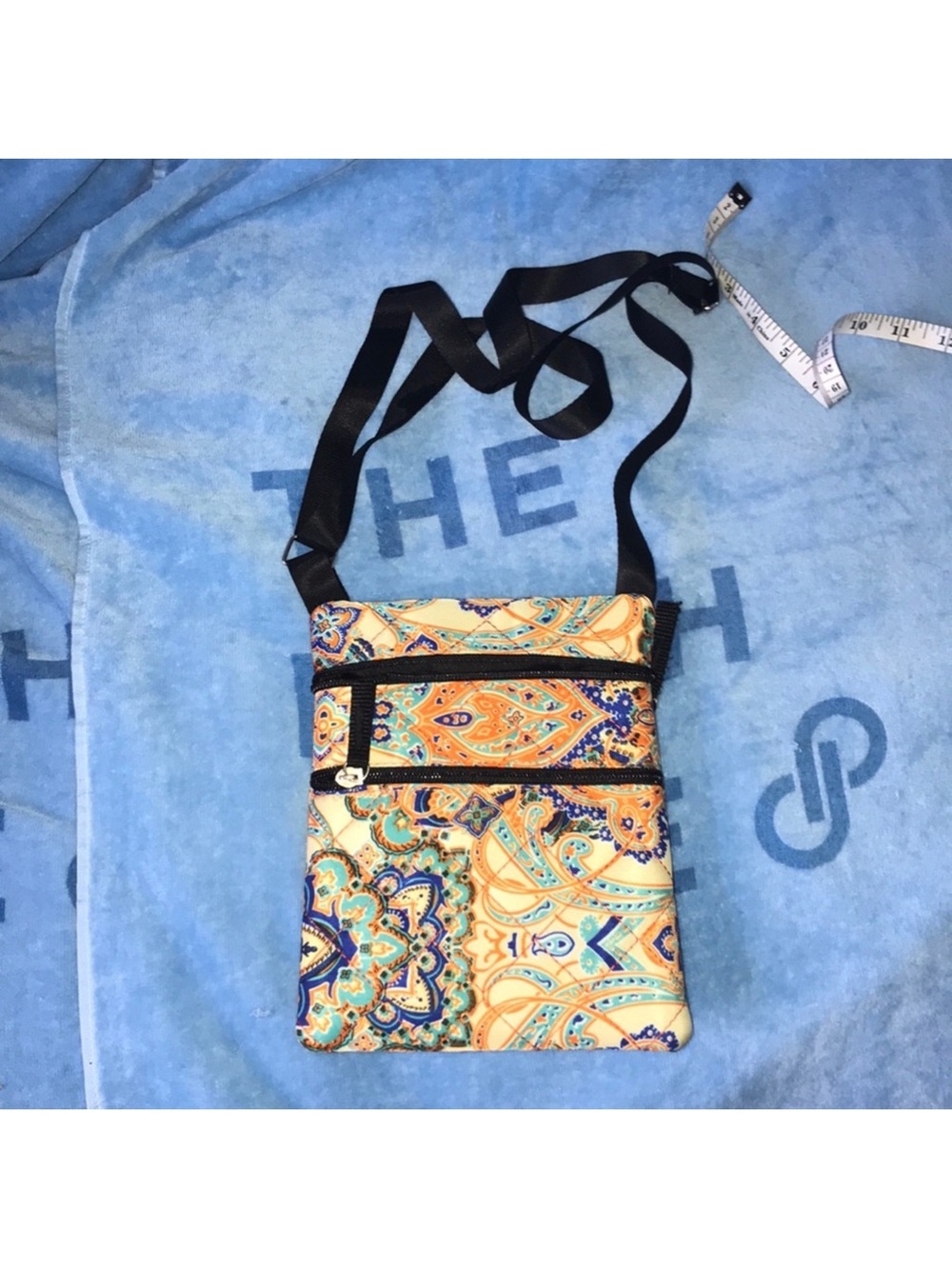 Crossbody Paisley Print Fabric Bag in Cream & Blue